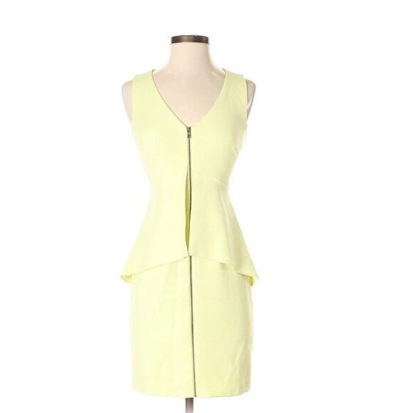 BCBGMAXAZRIA Peplum Zip Front Sheath Yellow Dress - Picture 2 of 3